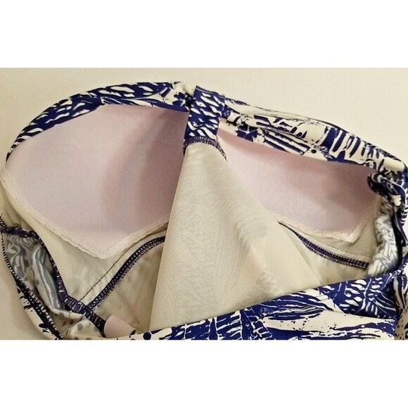 Rose Marie Reid One Piece Swimsuit w Skirt XXL Halter Top Blue White Rouched T36 - Picture 5 of 9